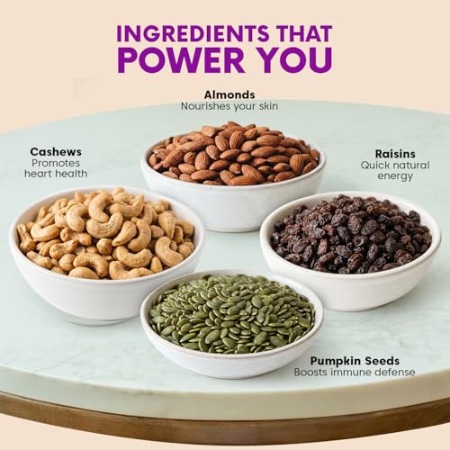 Image of Ethno Protein Packed Bio-Activated Trail Mix (14-Pack) - Roasted Almonds, Cashews, Raisins, Pumpkin Seeds - Sprouted Nuts & Seeds + Mixed Dry Fruit Combo Pack - No Added Sugar, Oil-Free, Healthy Snack