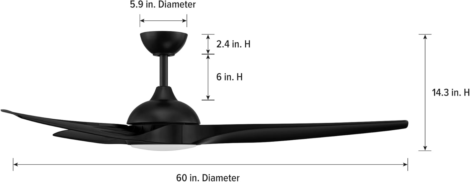 DESIGNERS FOUNTAIN Arcas Ceiling Fan with Lights, 60 Inch LED Light Indoor Outdoor 3-Blade Fan, Remote Control, RGB, Matte Black, FR-ARC60RGB-MB