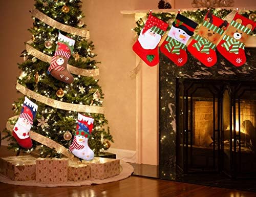 YQing Christmas Stockings, 15" Large Size Xmas Stockings 4 Christmas Socks with Christmas Snowman Santa Reindeer Bear Decoration Christmas Stockings Set Gift & Candy Pouch Bag Ornaments