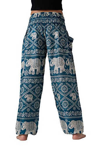 B Bangkok Pants Harem Pants Women Yoga Boho Clothes With Pockets (As1, Alpha, One_Size, Regular, Regular, Green Elephant) #TOP3