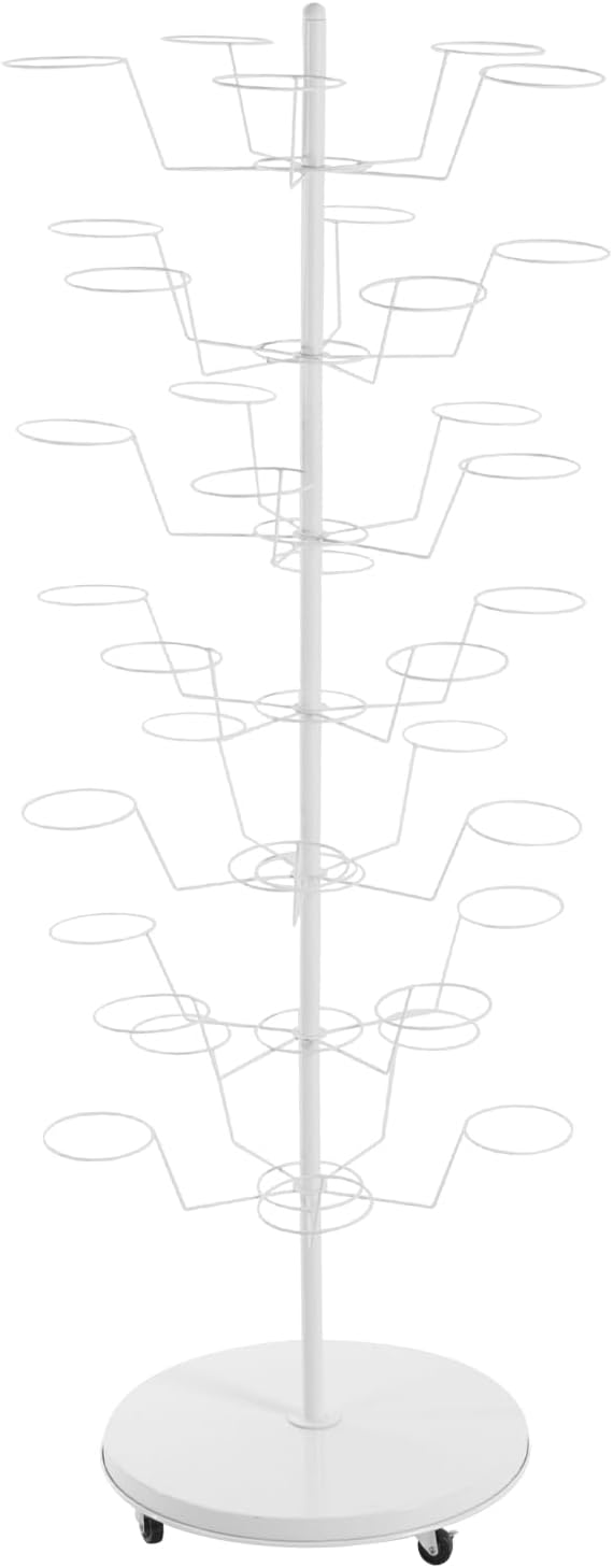 Hat Rack, Retail Freestanding Hat Display Stand, 7 Tiers Hats Organizer with 35 Hooks and Wheels, Ideal for Homes, Clothing Stores, White