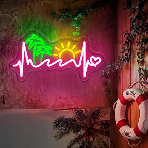 ANROOMZI Palm Tree Neon Sign Sun Beach Wall Art Light