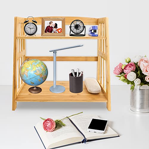 Utoplike Bamboo Desktop Organizer Bookshelf, Desk Shelf Organizer Rack, 2 Tier Kitchen Countertop Spice Storage Shelf Holder For Office Supplies, Home #TOP1