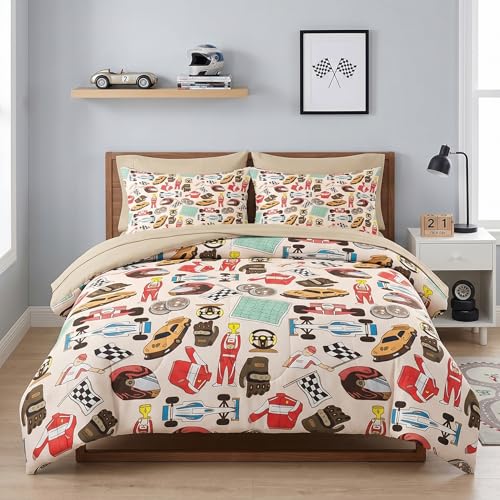 Pamnest Comforter Set Twin Size Racing Car Competition 5 Pcs Bedding for Kids and Adults Race Game Cute Wheel Bed Sheet Sets with Fitted Sheet Pillowcase & Sham for Bedroom Bed Decor