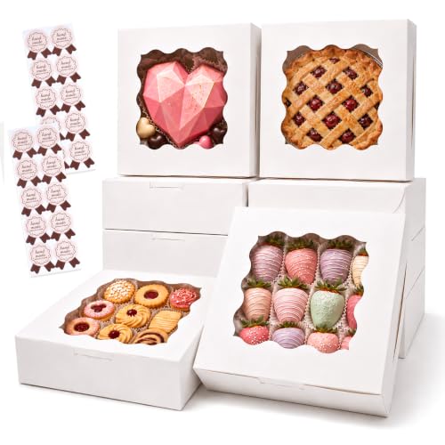 NPLUX 30 Pack 8 Inch Cookie Boxes with Window and Stickers for Party Favors