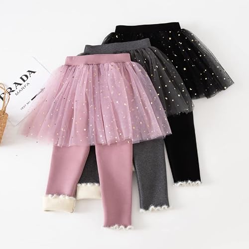 Plustrong Kids Girls Fleece Lined Leggings With Ruffle Tutu Skirt Pants (Pink,6-7T) #TOP5