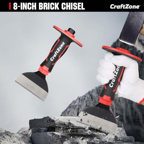Image of 8-Inch Rock Chisel, Masonry Chisel with Protective Handle, Heavy Duty Flat Concrete Cold Stone Chisel for Brick Cutting, Demolition, Sculpting Chipping, and Breaking Mason Tools
