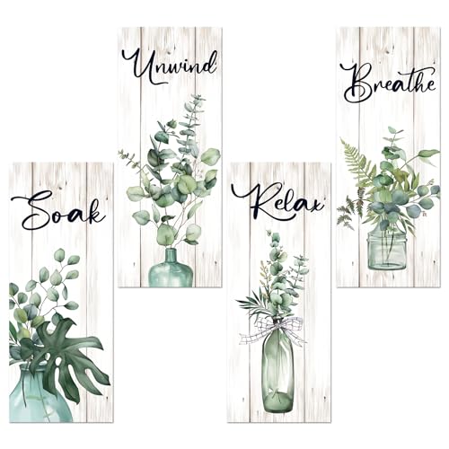 Arquiel Lot de 4 plantes bohèmes en bois - Décoration murale en bois - Feuilles vertes - Tentures murales rustiques en bois pour salle de bain, salon,...