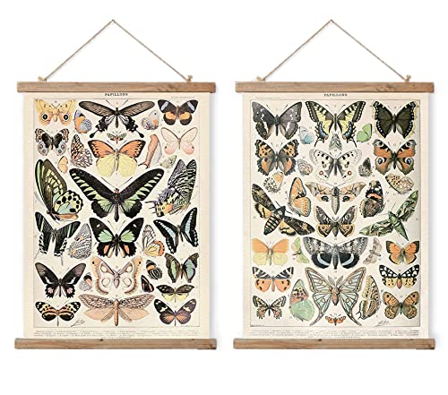 Aboby Vintage Butterflies Hanging Poster, Retro Style Of Wall Art Prints, Printed On Linen With Wood Frames, Ready To Hang #TOP5