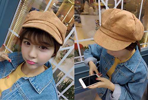 Zlslz Womens Retro Corduroy Striped Ivy Newsboy Paperboy Cabbie Gatsby Painter Hats Caps D Tan #TOP1