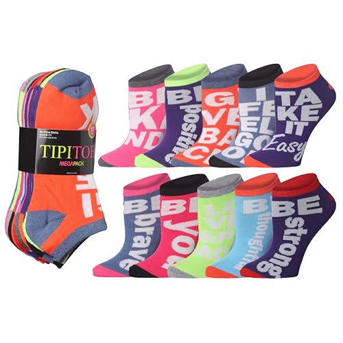 Tipi Toe Women's 10 Pairs Crazy Unique Colorful Fun Patterned Low Cut Socks Size 9-11 & 10-13