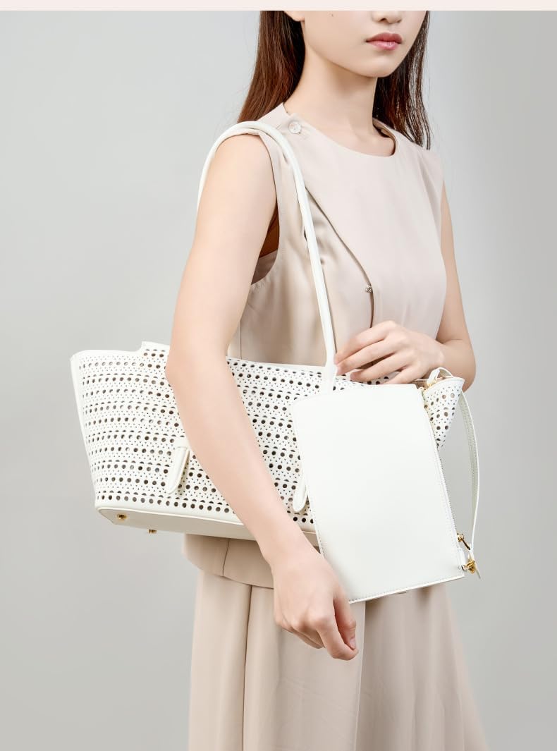 Genuine Leather Hollow Tote Bag for Women Large Summer Beach Shoulder Purse Top Handle Handbag Crossbody Satchels