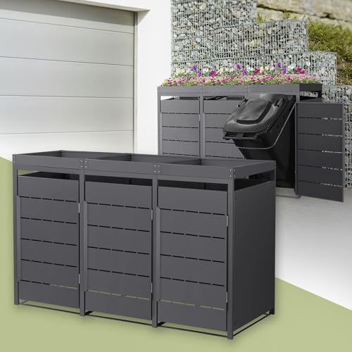 ML-Design Mülltonnenbox 3er mit Pflanzdach, Mülltonnenverkleidung...