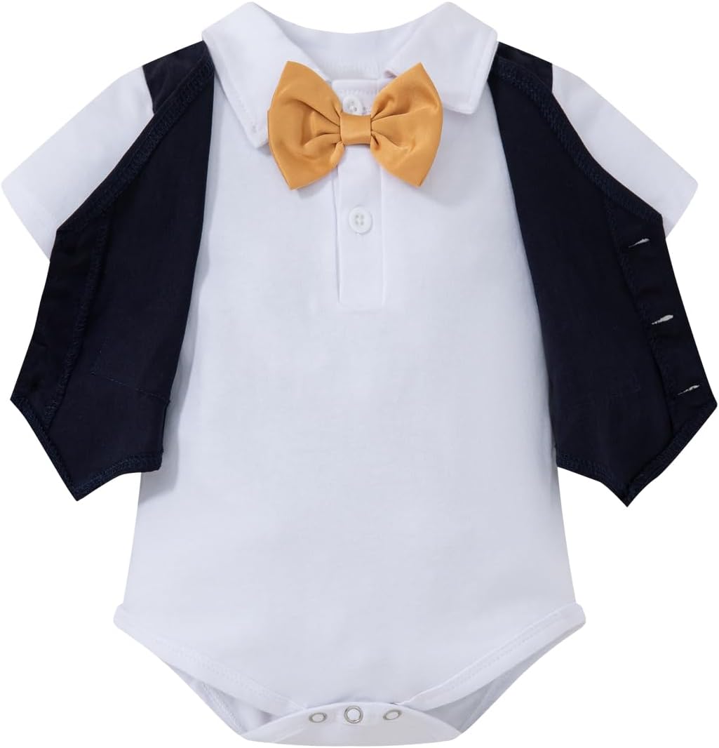 bakjuno 1st Birthday Outfit Boy Mr Onederful First Birthday Bowtie Romper + Suspender Shorts+ Party Hat Cake Smash Outfits - Image 3