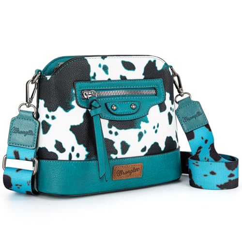 Image of Wrangler Cow Print Crossbody Bag for Women Western Cross Body Purse with Signature Strap