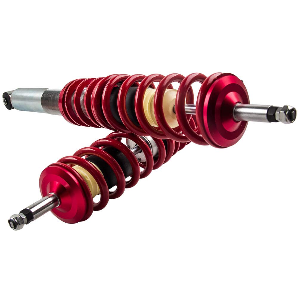maXpeedingrods 4 Lots de Coilover Combinés Filetés pour VW Corrado Golf MK2 MK3 Jetta II, Kit de Ressorts Amortisseurs Suspension Hauteur Réglable - Rouge