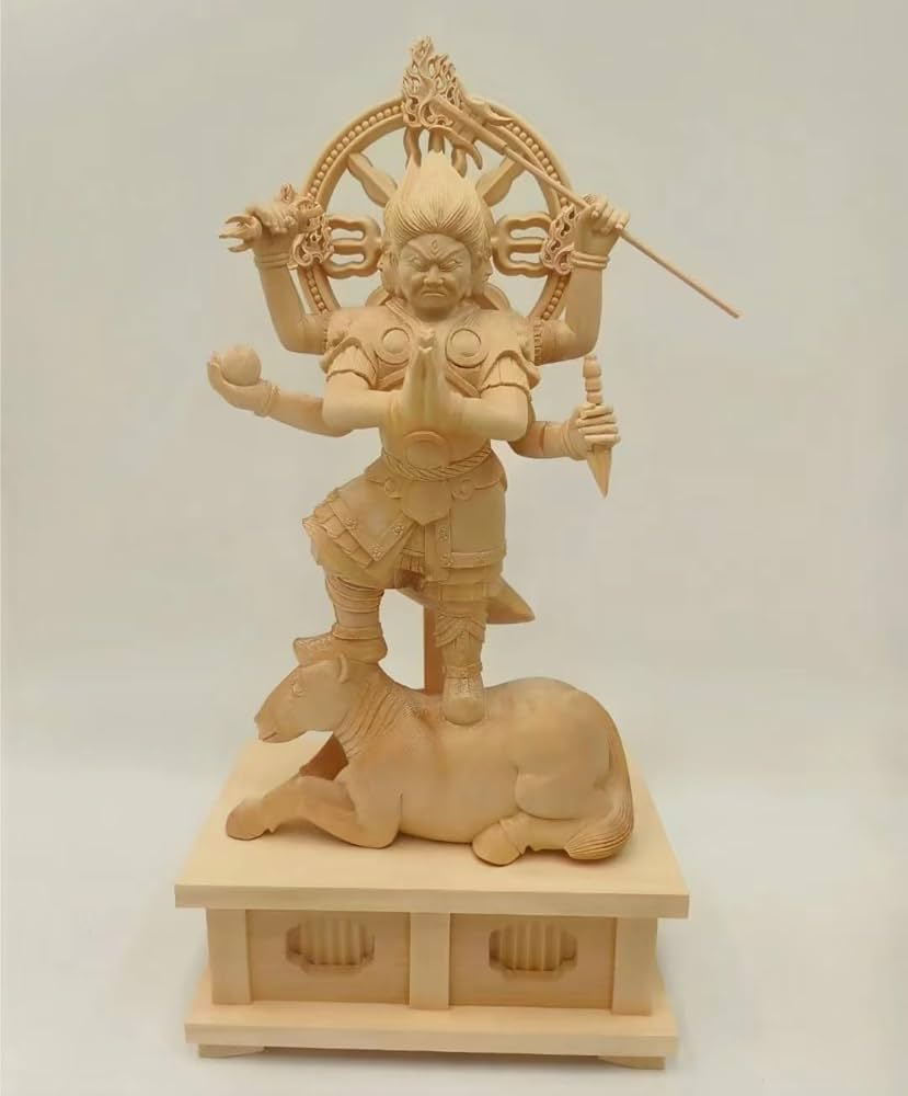 Amazon｜仏像 大輪明王 立像 桧木 木彫仏像 木彫り 木製 総高約