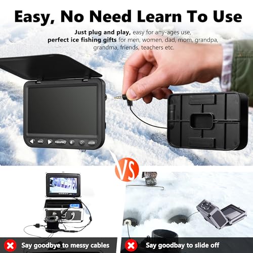 Image of FishPRO Underwater Fishing Camera HD1080P 7'' IPS, 10,000mAh, (No Need Learn) Night Light Vision Ice Fishing Camera Underwater, Ice Fishing Gift Portable Fish Finder for Ice Lake Kayak Fishing, 82FT