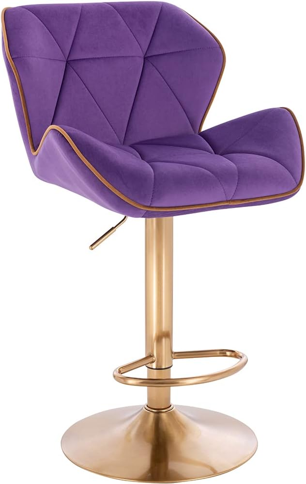 Modern Home Luxe Spyder Contemporary Adjustable Barstool/Bar Chair with 360° Rotation (Gold Base, Purple/Gold Piping)