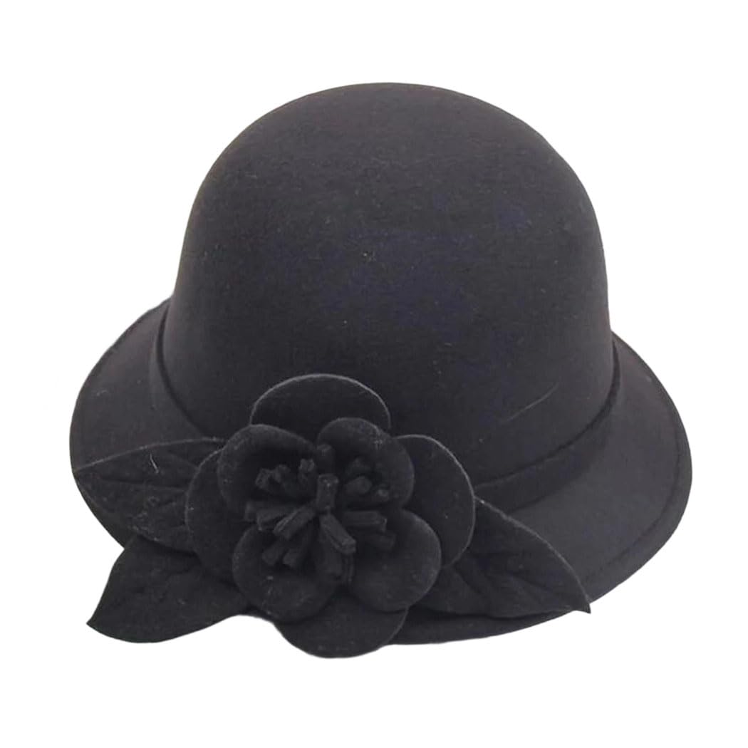 LYGBAOFUL Damski kapelusz typu Bucket w stylu vintage z wełnianego filcu z motywem kwiatowym, w cieplejszym stylu melonika na zimę