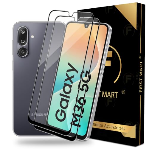 Image of FIRST MART Tempered Glass Screen Protector for Samsung Galaxy M36 / Samsung F36 - Full-Glue Screen Guard, 3D Edge to Edge, HD Clear, Bubble-Free, Case-Friendly, Black, Pack of 2