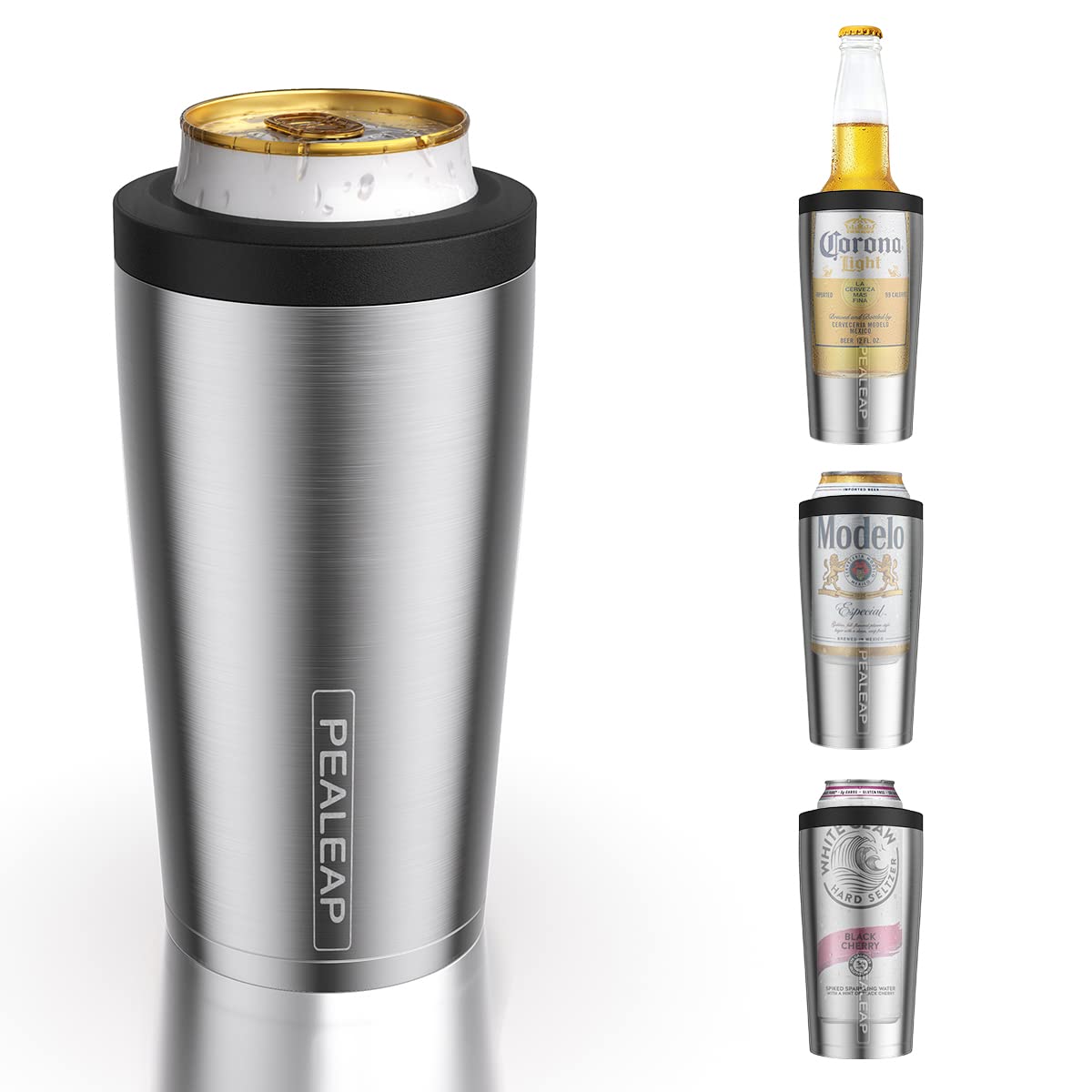 4 in 1 Insulated Slim Can Cooler for 12 OZ Cans and Beer Bottle - Keep 8 Hours Cold, Easy to Hold - Stainless Steel Can Holder, Double Walled Can Insulator for Hard Seltzer and More (Stainless Steel)