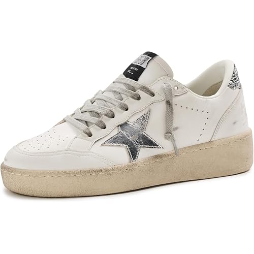 Golden Goose Women's Ballstar 2 Leather Upper and Spur Laminated Star Glitter Heel Sneakers