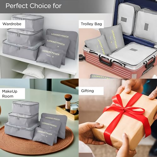 Image of UMAI 6-Piece Vacuum-Compressed Travel Toiletry Kits | Waterproof Lightweight | Cosmetics /Laundry /Socks /Shoes Organizer Pouch|Foldable Multi-functional Organizer + Pouch Packing Cubes | Grey