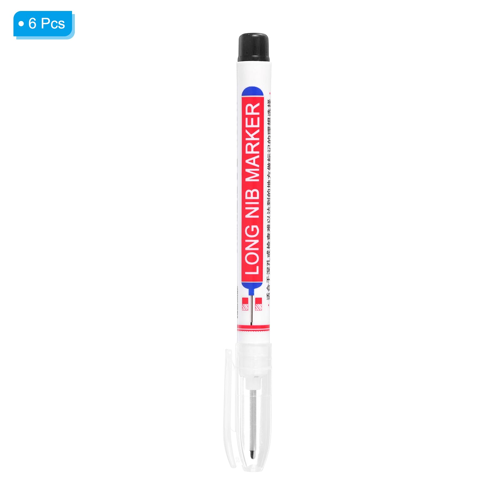 PATIKIL Deep Hole Marker Pens, 6Pcs Ink Waterproof Deep Reach Markers 22mm/0.87 Inch Long Nose Marker Scriber Pen for Woodworking Builders, Black - Image 3