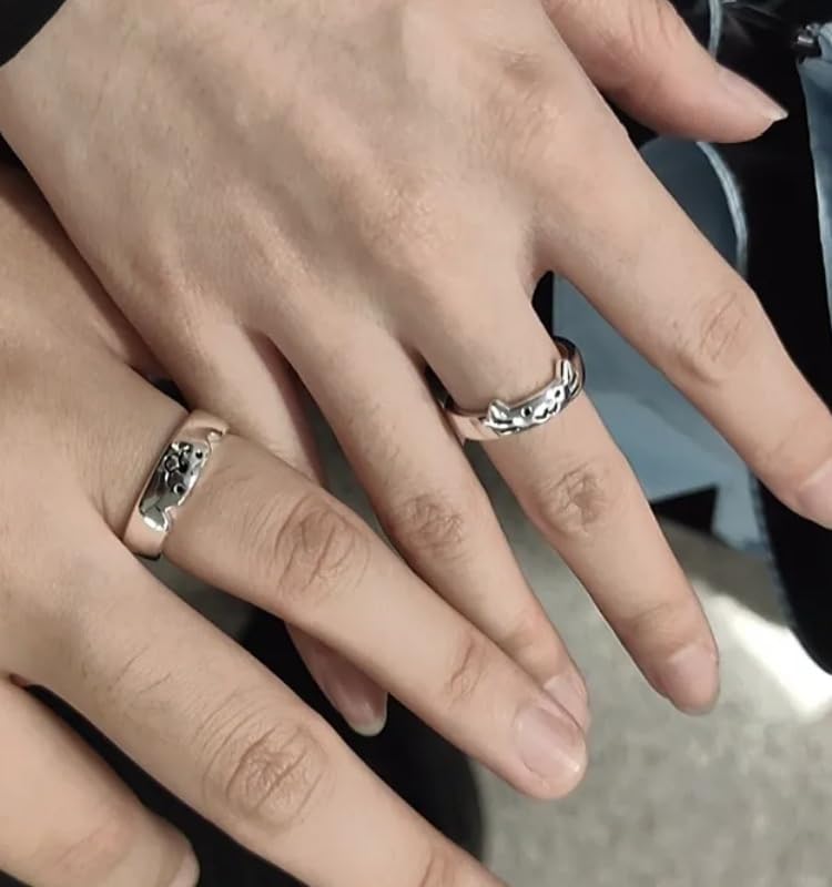 Generic Dogs and Cats Ring Cute Kitten Puppy Ins Niche Advanced Design Couple Rings Silver Adjustable Interlocking love, 7040901754324