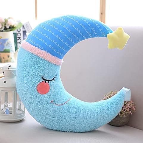 unlockgift Moon Shaped Pillows Plush Star Cloud Water Drops Cute Throw Pillows for Bedroom/Play Room/Nursery Decoration-Blue- Moon Cover