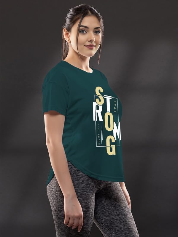 Image of CHKOKKO Womens Stylish Activewear Quick Dry Lightweight Breathable Printed Round Neck Half Sleeve Regular Fit Gym T Shirt for Sports Yoga and Training