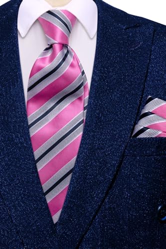 Image of Dubulle Mens Tie Set Solid Paisley Silk Striped Necktie for Men with Cufflinks Tie and Pocket Square