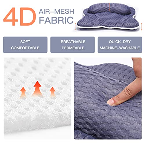 Bath Pillow For Tub, Cielclair Bathtub Pillow Headrest, Ultra Thick Ergonomic Spa Pillow With Neck Shoulder Back Support, 4D Air Mesh Bathtub Cushion With 6 Non-Slip Suction Cups For Soaking Tub, Navy #TOP2