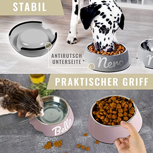 ne&no® Futternapf 2er Set für Hunde und Katzen (L - PERSONALISIERT, SCHWARZ)