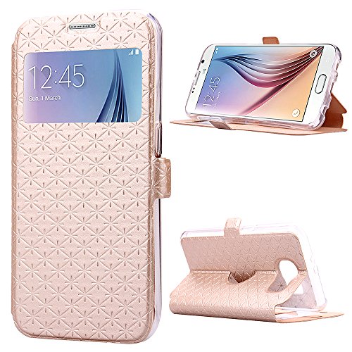 SailsON Samsung Galaxy S6 Case Leather Wallet PU Case Flip Cover Built-in Card Slots View Window Stand Holder Function Phone Protective For Samsung Galaxy S VI, Gold