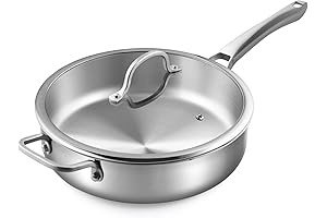 12 inch Stainless Steel Skillet Deep Frying Pan with Lid