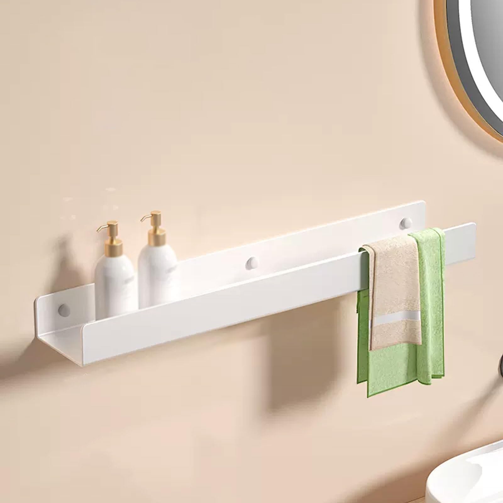IUokLU Stainless Steel Bathroom Shelf, Wall-Mounted No-Drill Storage Rack for Bathroom, Kitchen & Balcony, 50cm Gray Floating Shelves for Shower & Home nization (White 70cm)