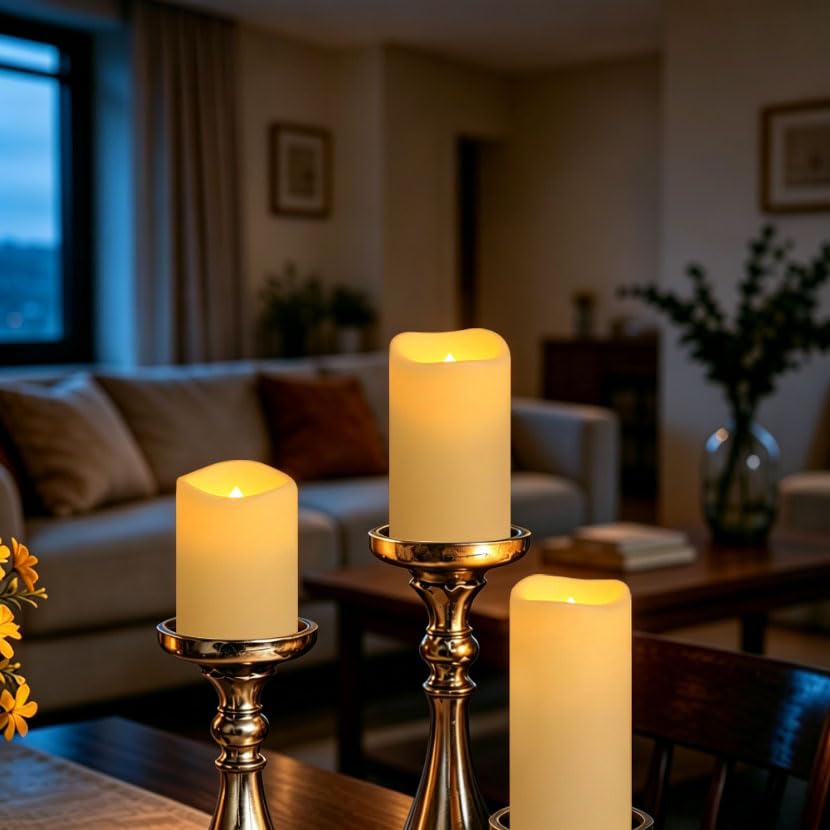 Image of VIEWELLD Flameless Candles with Remote, Battery Operated Candles, LED Pillar Candles with Timer 2 /4 /6 /8 Hours, Real Wax Pack of 3, Indoor Home Decor (Ivory)