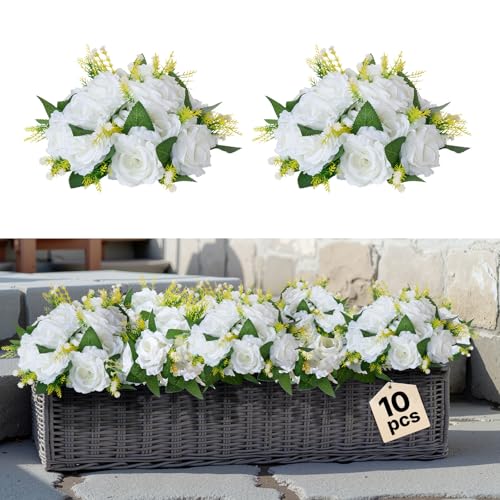 VEVOR Flower Balls Arrangement Bouquet 10 PCS 9.5-Inch Diameter Artificial Flower Balls Wedding Rose Centerpieces Faux Flowers Arrangements for Wedding Centerpiece Home Table Decorations White