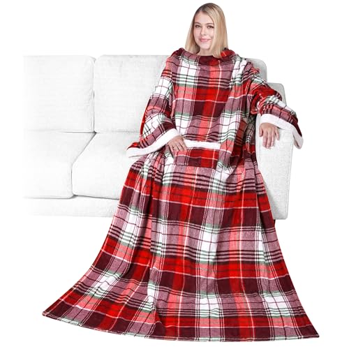 PAVILIA Fleece Blanket with Sleeves for Women Men Adults, Wearable Blanket Warm Soft Plush, Snuggle...