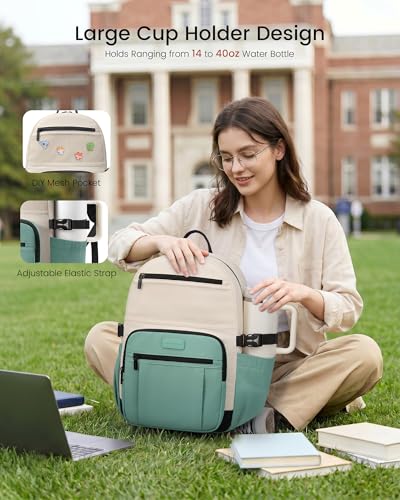 Image of LOVEVOOK Laptop Backpack for Women Men with Giant Tumbler Holder - DIY 15.6Inch Work Computer Travel Backpack with Laptop Compartment, Water Resistant, Commuter College Teacher Nurse Purse Bag