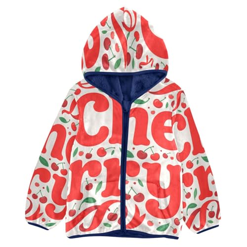 Cherry Pattern with Red Fruits Toddler Fleece Jacket Girl Boys Hooded Fleece Jacket Coat Warm Outwear Zip-up 3-10T