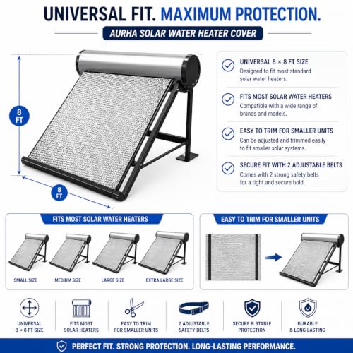Image of AURHA Solar Water Heater Cover 8 x 8 ft | Double Layer Heat Protection Sheet for Solar Tubes | Thermal Insulation Cover Prevents Overheating & Glass Tube Cracking | Universal Fit