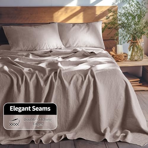 Image of LBRO2M 100% French Pure Linen Sheet Set 4Pcs, 16 inch Deep Pocket Full Size