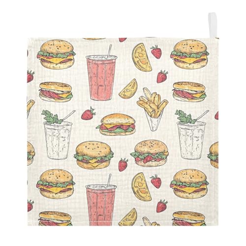 vvfelixl Baby Muslin Washcloths Sketchy Hamburger Juice Baby Burp Cloths Cotton Babys Face Towel for Newborn Infants Boys Girls Soft and Absorbent 11.8 X 11.8 in, 3 Pack