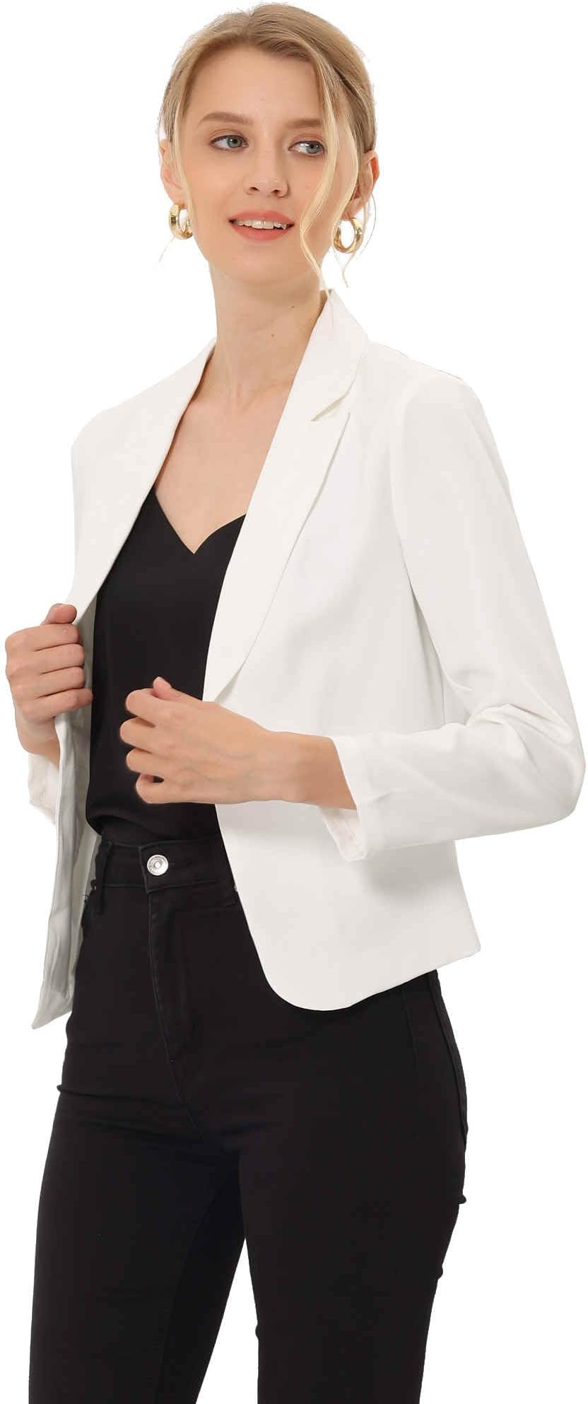 Women's Notched Collar Open Blazer Casual Jacket Office Jacket