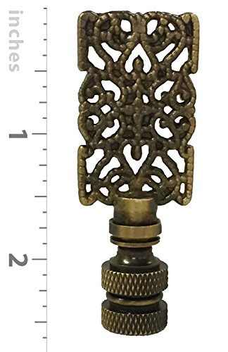 Image of Royal Designs Rectangle Center Cross Filigree 2.5 inch Lamp Finial for Lamp Shade, Antique Brass