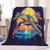 Kuscheldecke Weiche Flauschige Decke 150 x 200 cm, Tierschildkröte Palme Flanell Tagesdecke Ganzjahresdecke Leichte Reisedecke - Blau-Lila Fleecedecke als Sofadecke