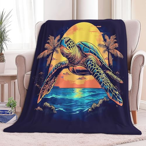 Kuscheldecke Weiche Flauschige Decke 150 x 200 cm, Tierschildkröte Palme Flanell Tagesdecke Ganzjahresdecke Leichte Reisedecke - Blau-Lila Fleecedecke als Sofadecke